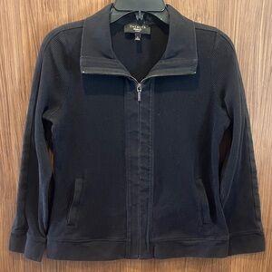 Talbots Petites Black Waffle Weave Full Zip Sweater